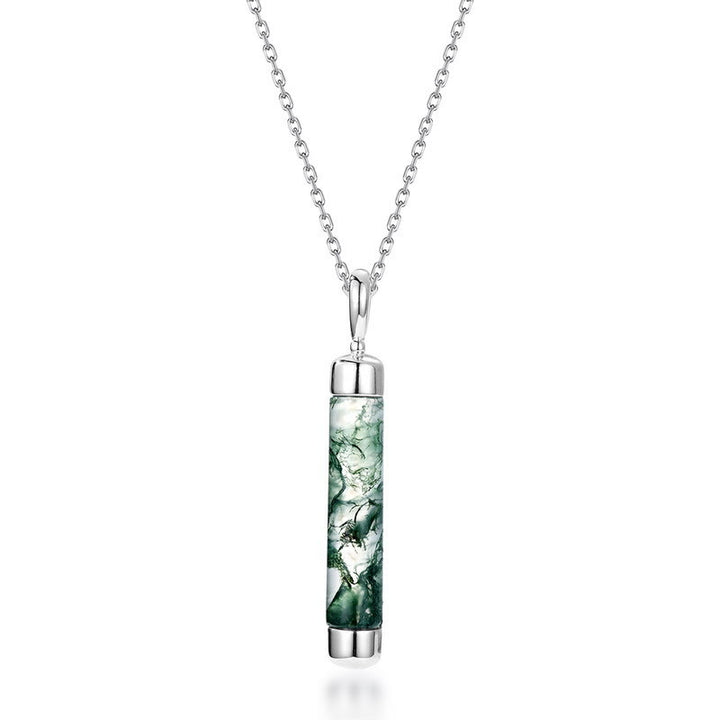 Olivenorma Natural Moss Agate Cylindrical Pendant Necklace - Moss Agate - image 0