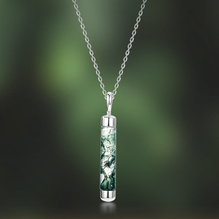 Olivenorma Natural Moss Agate Cylindrical Pendant Necklace - image 2