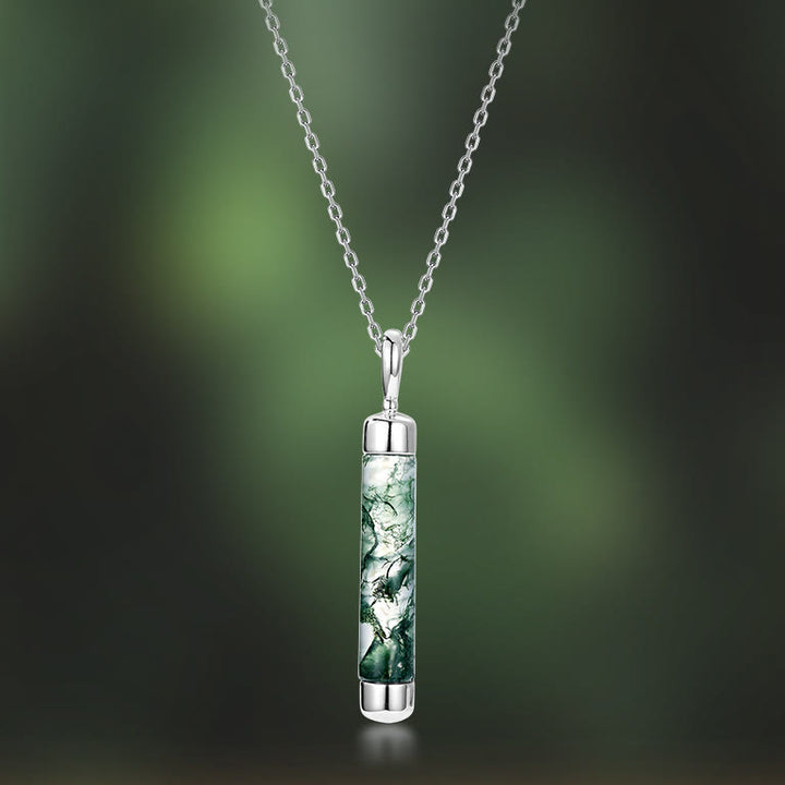 Olivenorma Natural Moss Agate Cylindrical Pendant Necklace - image 2