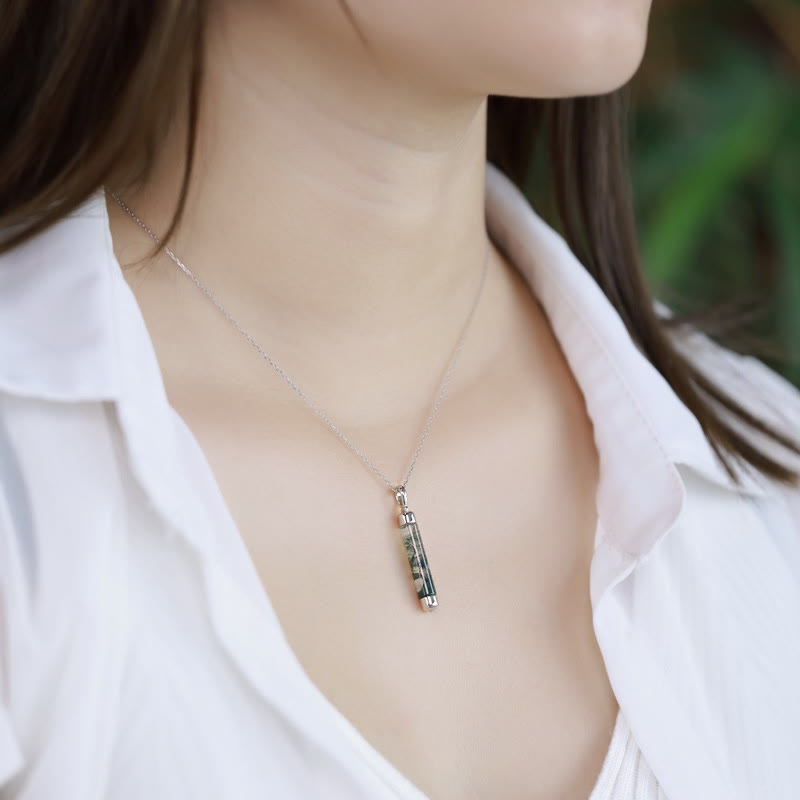 Olivenorma Natural Moss Agate Cylindrical Pendant Necklace - image 1