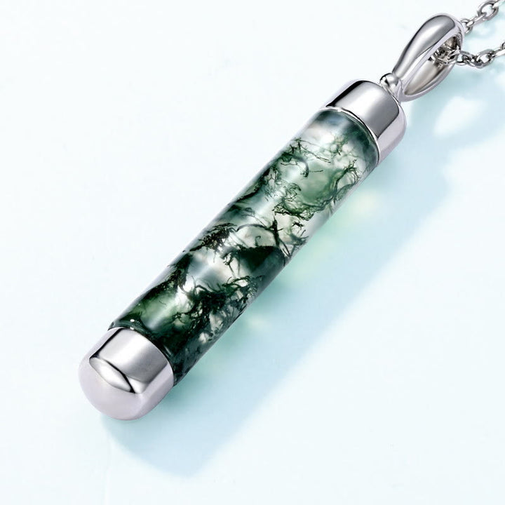Olivenorma Natural Moss Agate Cylindrical Pendant Necklace - image 4