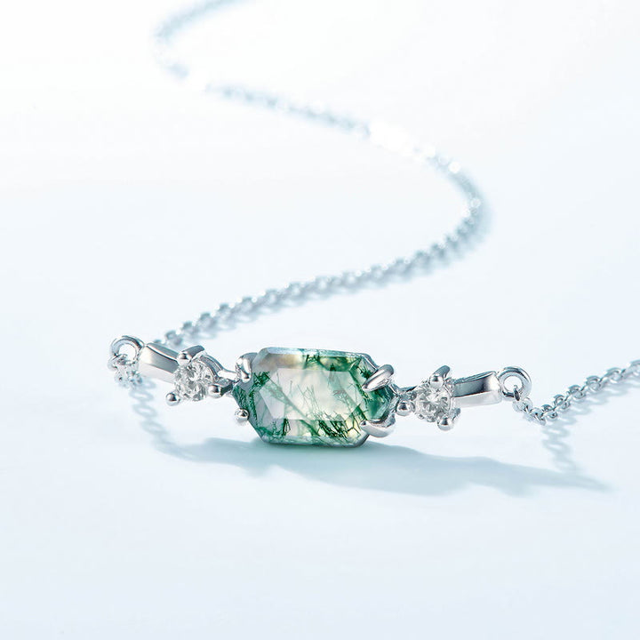 Olivenorma Natural Moss Agate Cut Hexagon Pendant Necklace - image 2