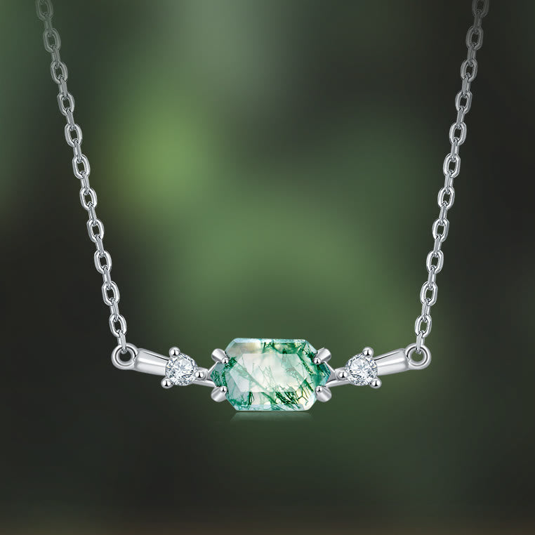 Olivenorma Natural Moss Agate Cut Hexagon Pendant Necklace - image 1