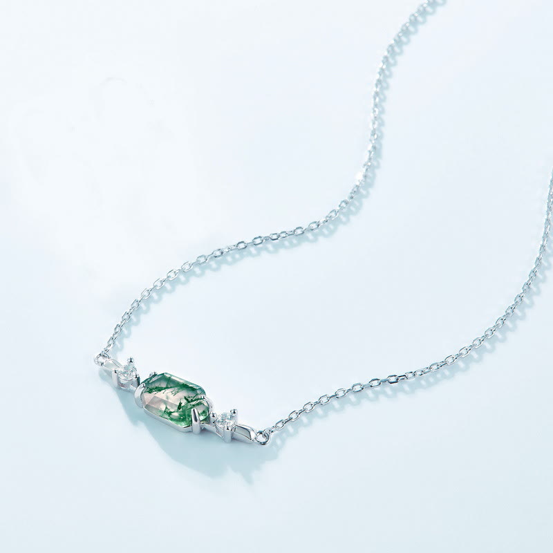 Olivenorma Natural Moss Agate Cut Hexagon Pendant Necklace - image 4