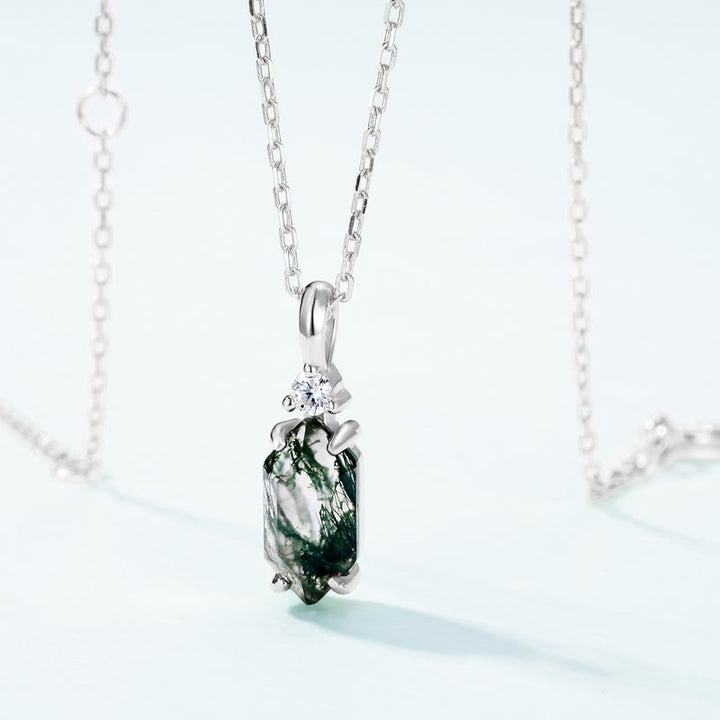 Olivenorma Moss Agate White Zircon Hexagon Pendant Necklace - image 4