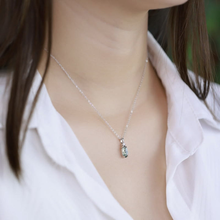 Olivenorma Moss Agate White Zircon Hexagon Pendant Necklace - image 1