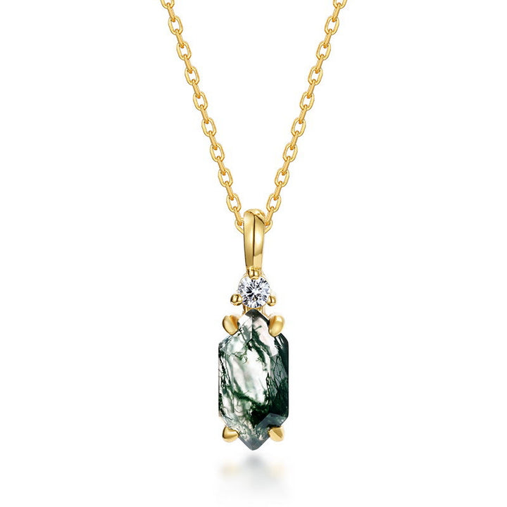 Olivenorma Moss Agate White Zircon Hexagon Pendant Necklace - Golden - image 5