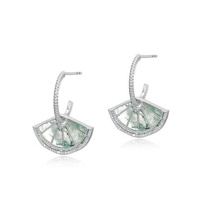 Olivenorma Natural Moss Agate Vintage Fan Shape Earrings - Moss Agate - image 0