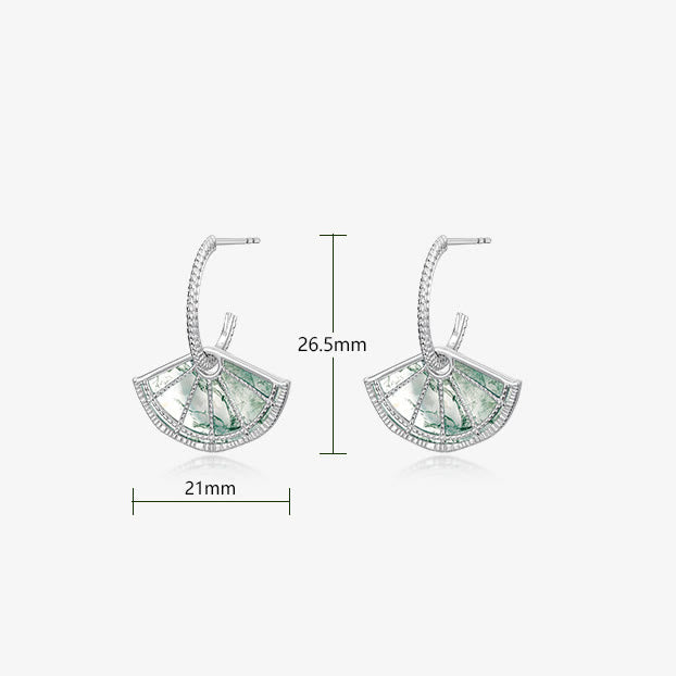 Olivenorma Natural Moss Agate Vintage Fan Shape Earrings - image 5