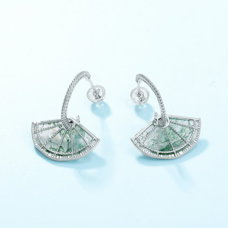 Olivenorma Natural Moss Agate Vintage Fan Shape Earrings - image 2