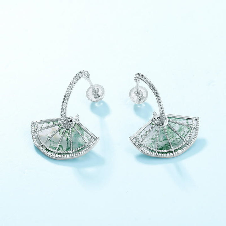 Olivenorma Natural Moss Agate Vintage Fan Shape Earrings - image 2