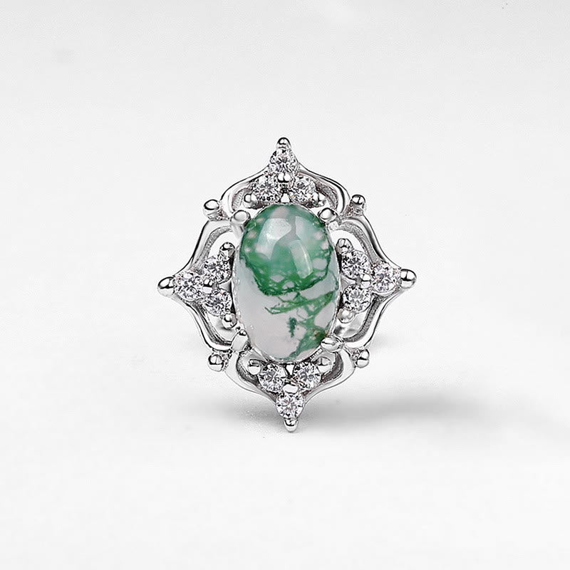Olivenorma Natural Moss Agate Vintage Carved Earrings - image 4