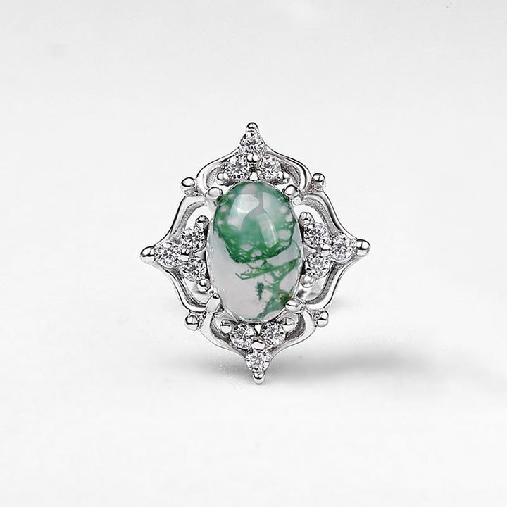 Olivenorma Natural Moss Agate Vintage Carved Earrings - image 4
