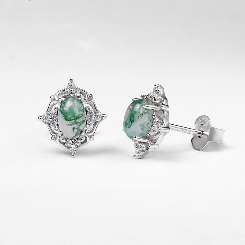 Olivenorma Natural Moss Agate Vintage Carved Earrings - image 3