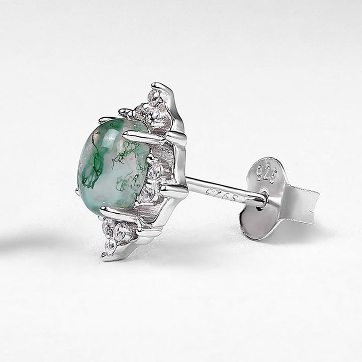 Olivenorma Natural Moss Agate Vintage Carved Earrings - image 5