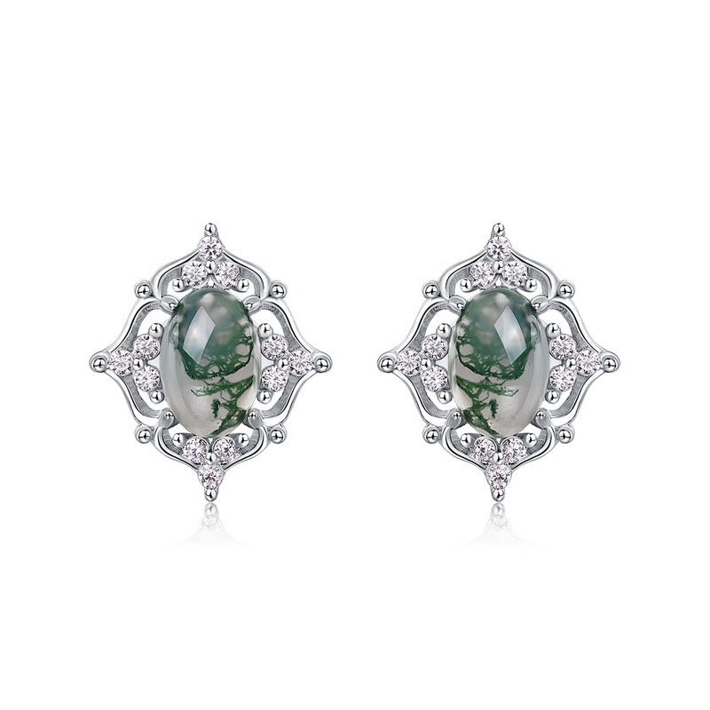 Olivenorma Natural Moss Agate Vintage Carved Earrings - Moss Agate - image 0