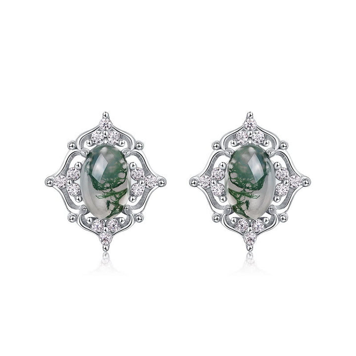 Olivenorma Natural Moss Agate Vintage Carved Earrings - Moss Agate - image 0