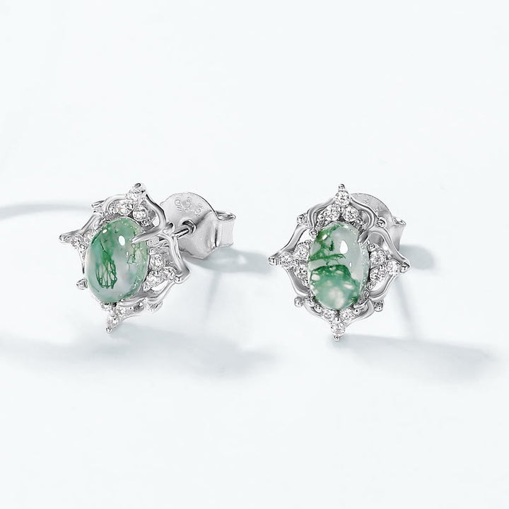 Olivenorma Natural Moss Agate Vintage Carved Earrings - image 2