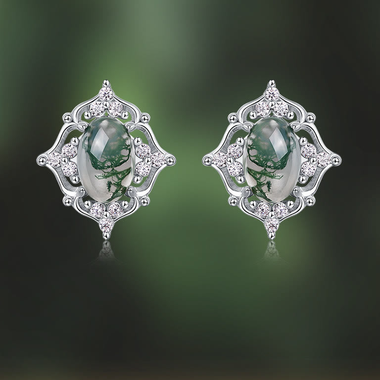 Olivenorma Natural Moss Agate Vintage Carved Earrings - image 1
