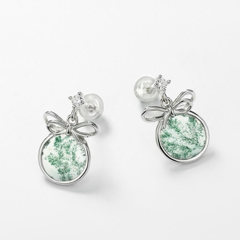 Olivenorma Natural Moss Agate Bow Earrings - image 3