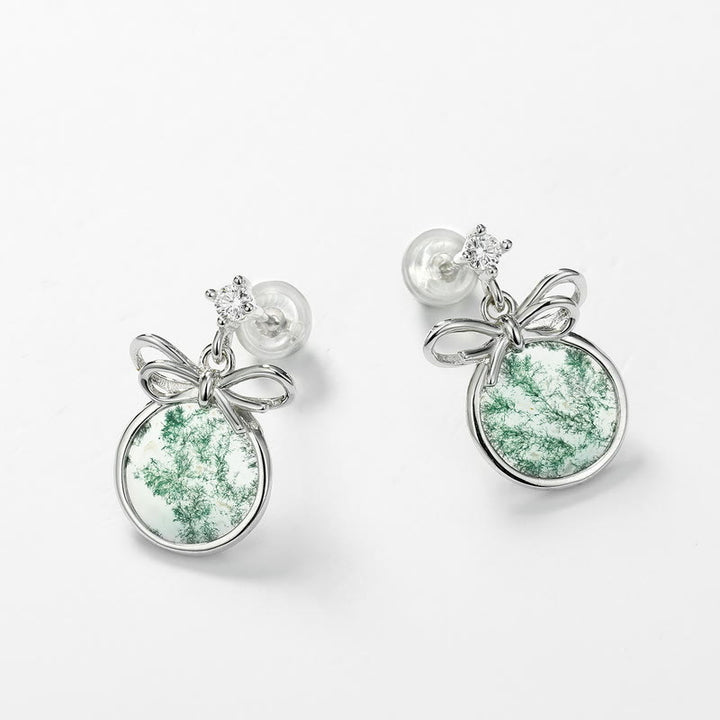 Olivenorma Natural Moss Agate Bow Earrings - image 3