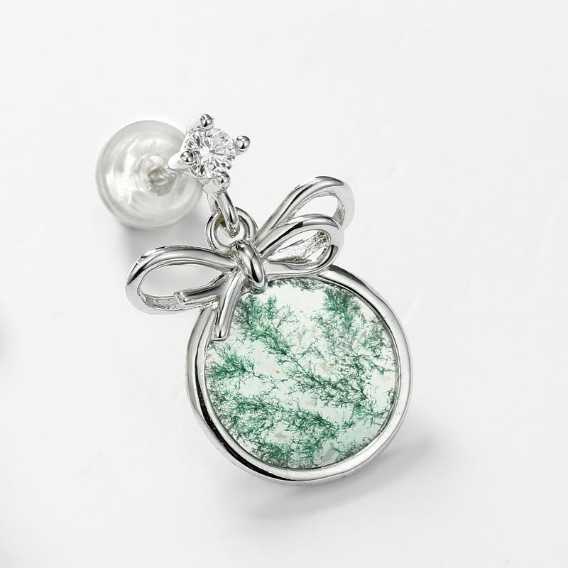 Olivenorma Natural Moss Agate Bow Earrings - image 4