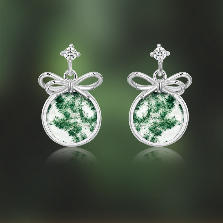Olivenorma Natural Moss Agate Bow Earrings - image 2
