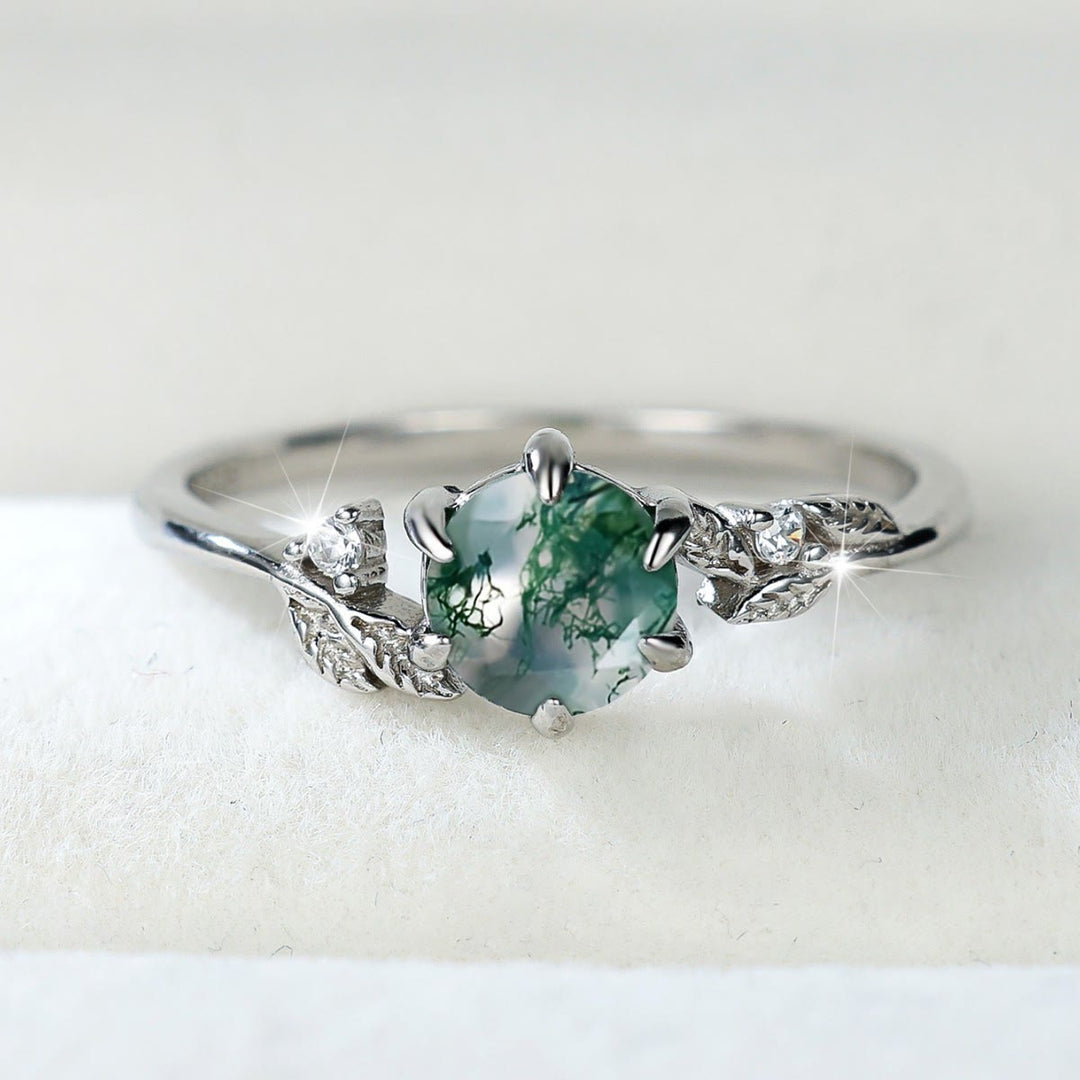 Olivenorma Natural Moss Agate Leaf Wrap Ring - US 10 - image 0