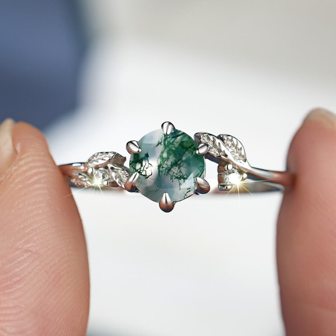 Olivenorma Natural Moss Agate Leaf Wrap Ring - image 1