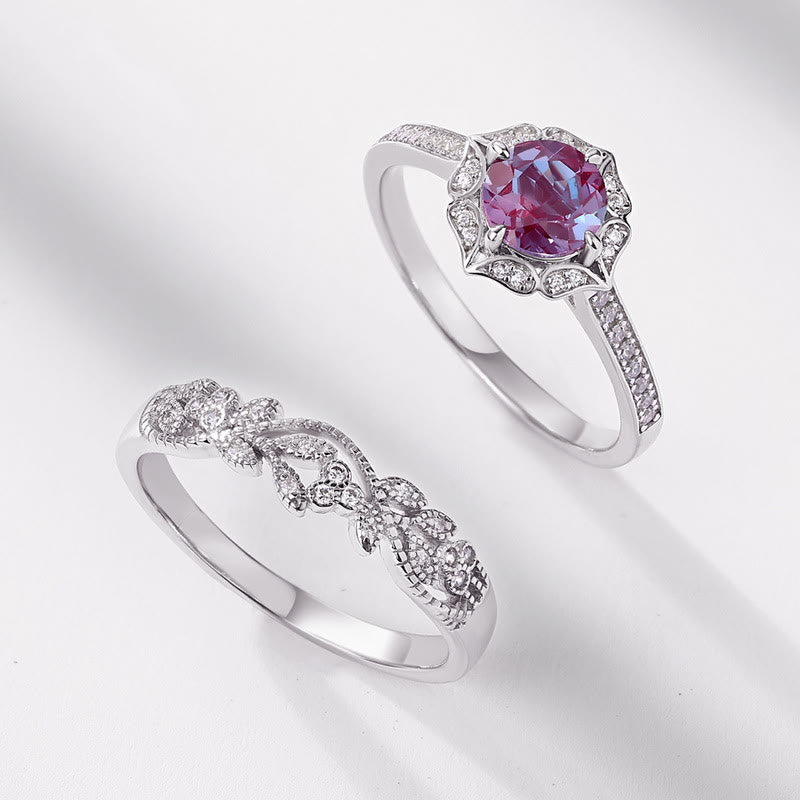 Olivenorma 2Pcs Natural Alexandrite Vintage Carved Ring Set - image 4
