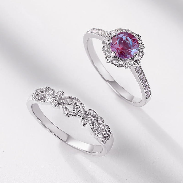 Olivenorma 2Pcs Natural Alexandrite Vintage Carved Ring Set - image 4