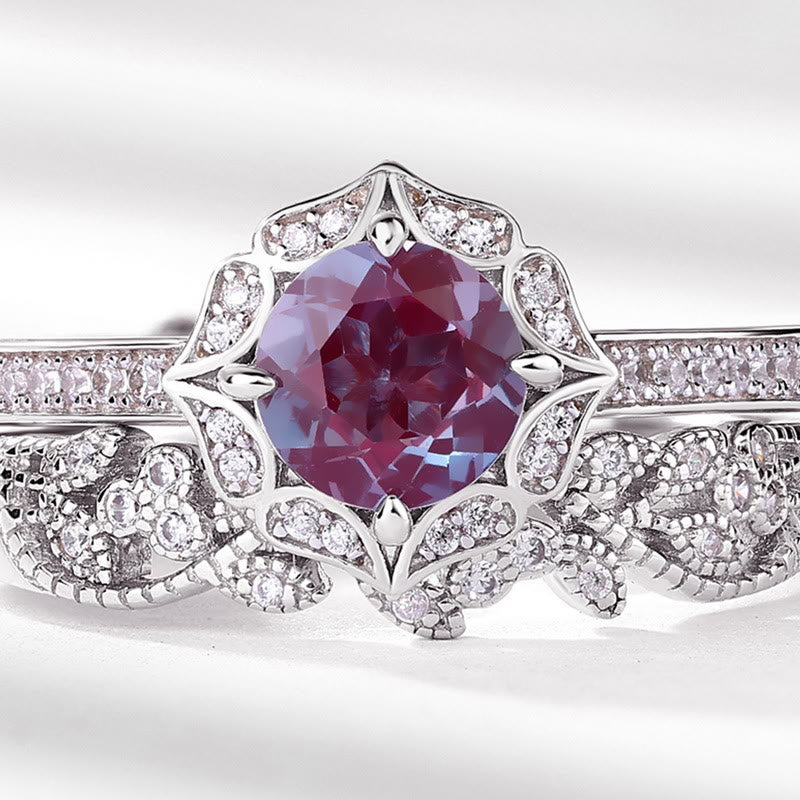 Olivenorma 2Pcs Natural Alexandrite Vintage Carved Ring Set - image 2