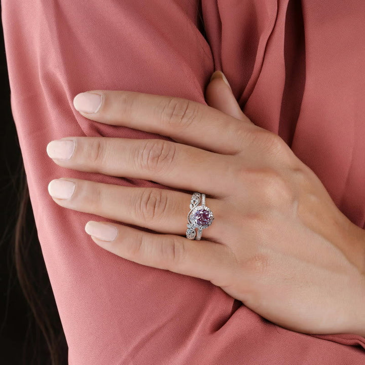 Olivenorma 2Pcs Natural Alexandrite Vintage Carved Ring Set - image 1