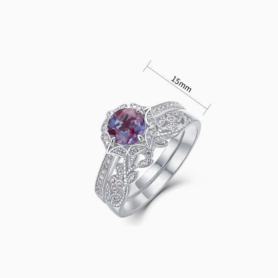 Olivenorma 2Pcs Natural Alexandrite Vintage Carved Ring Set - image 5