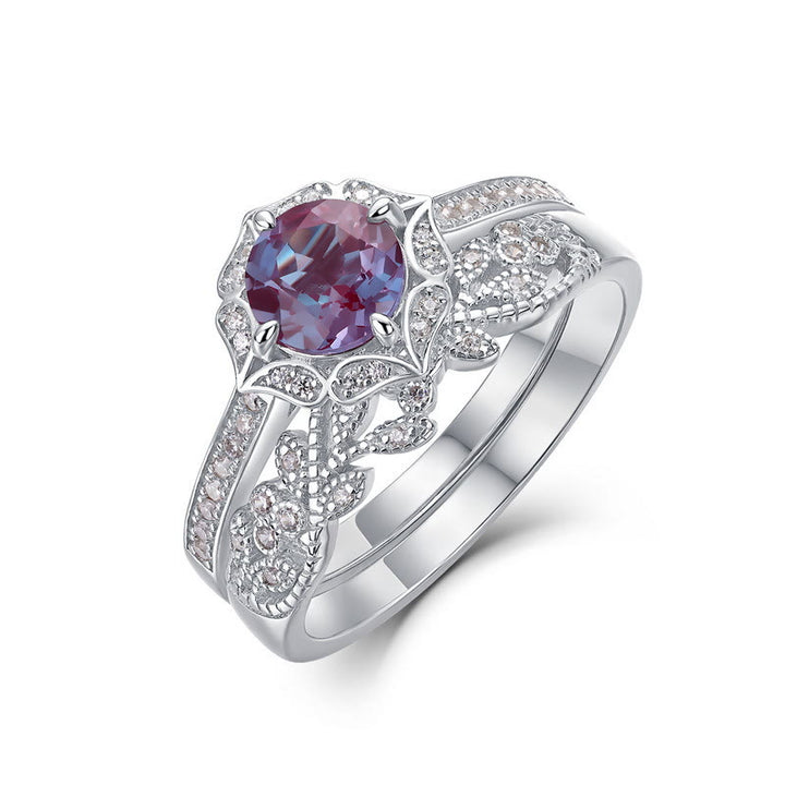Olivenorma 2Pcs Natural Alexandrite Vintage Carved Ring Set - image 3