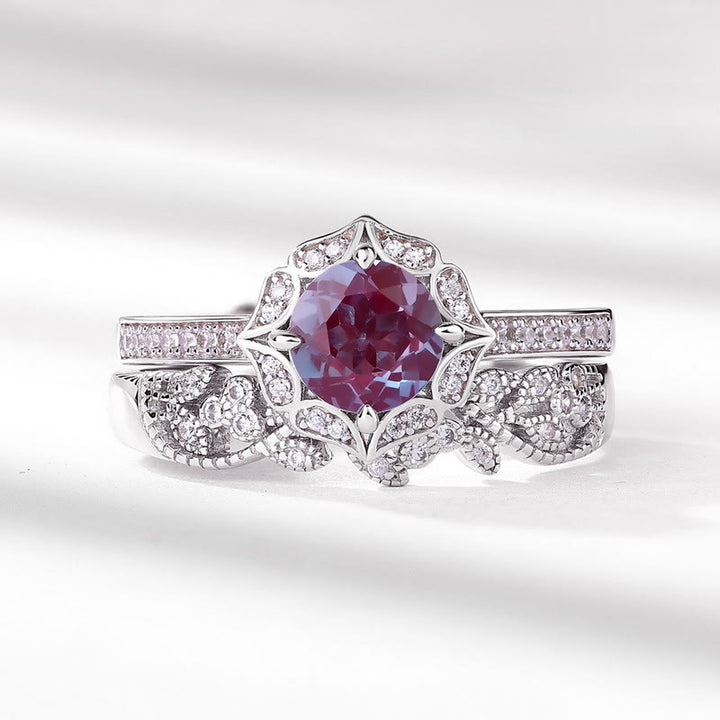 Olivenorma 2Pcs Natural Alexandrite Vintage Carved Ring Set - US 8 - image 0