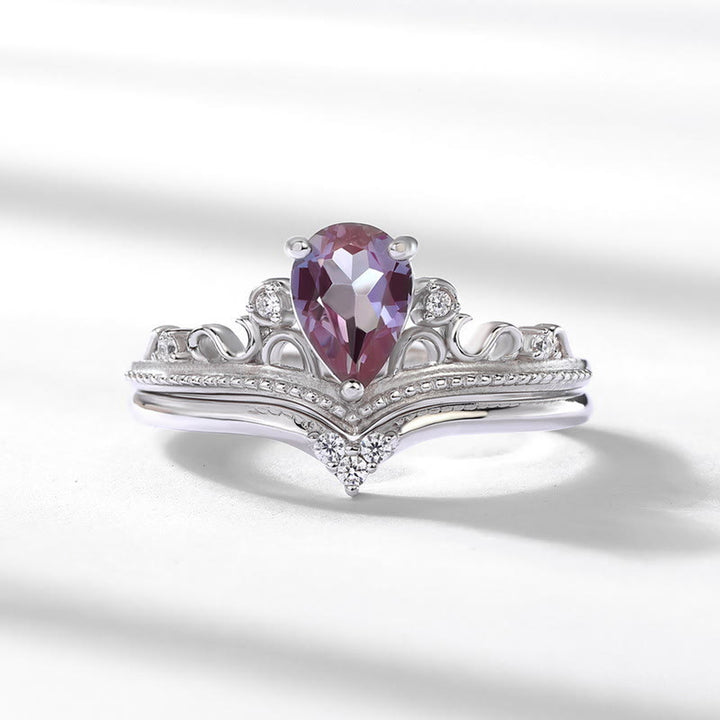 Olivenorma 2Pcs Natural Alexandrite Vintage Palace Ring Set - US 8 - image 0