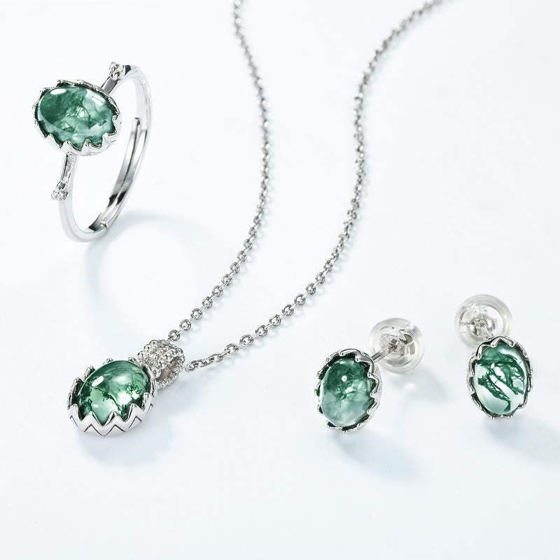 Olivenorma Round Cut Natural Moss Agate Pendant Jewelry Set - Jewelry Set - image 0