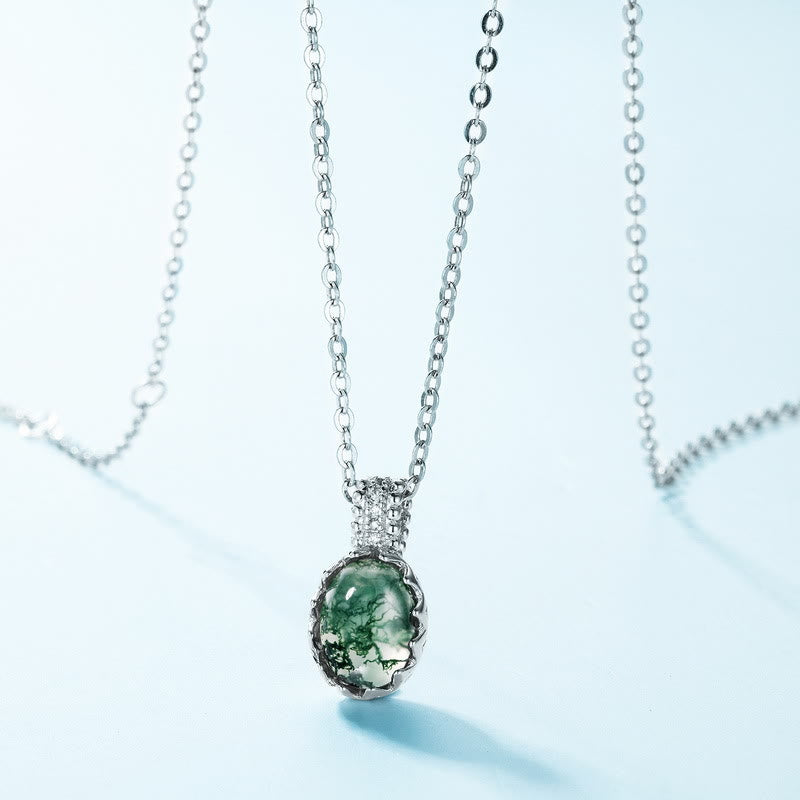 Olivenorma Round Cut Natural Moss Agate Pendant Jewelry Set - image 9