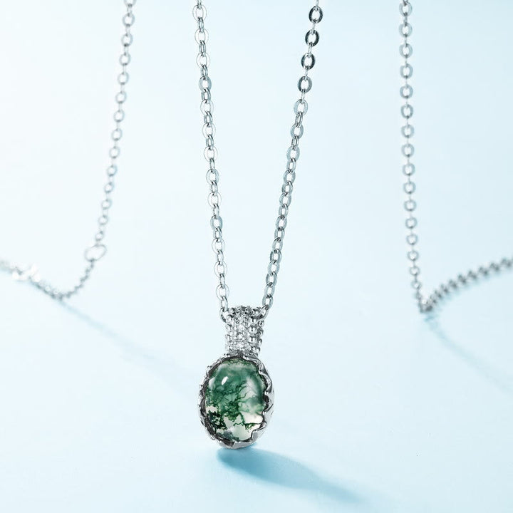 Olivenorma Round Cut Natural Moss Agate Pendant Jewelry Set - image 9