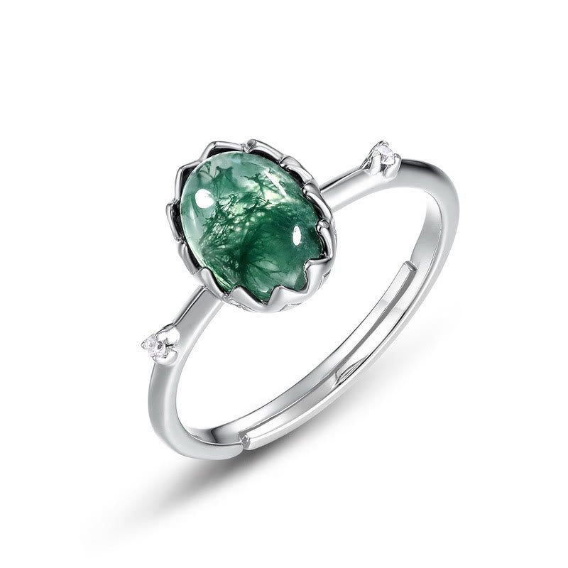 Olivenorma Round Cut Natural Moss Agate Pendant Jewelry Set - Ring - image 12