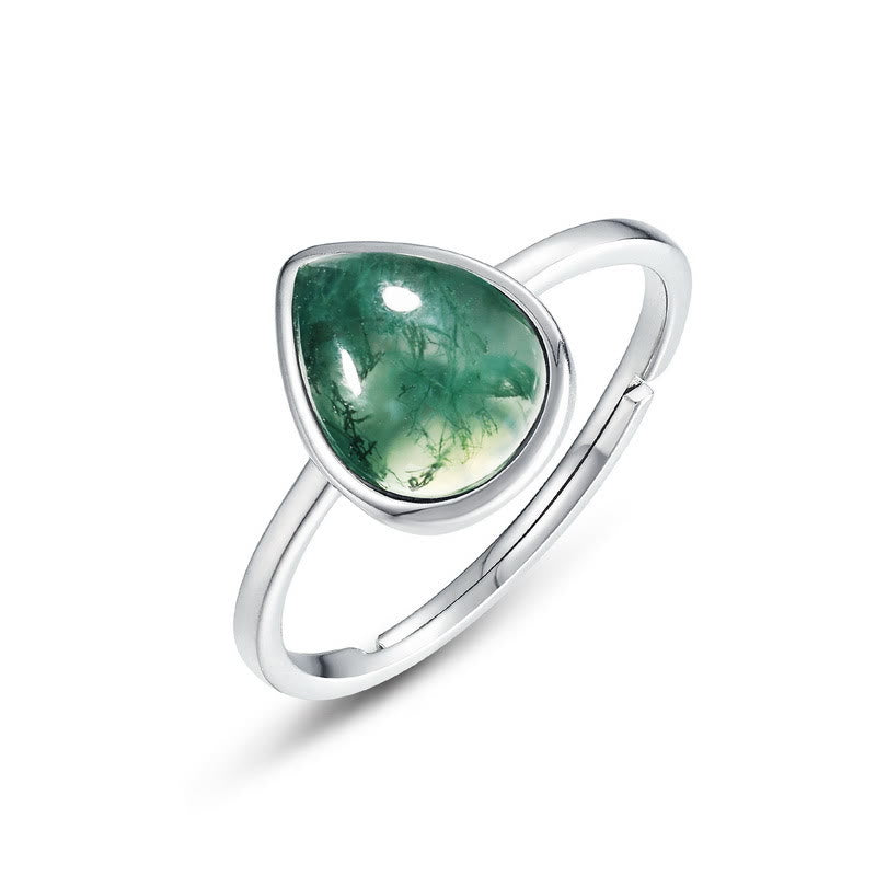 Olivenorma Pear Cut Natural Moss Agate Pendant Jewelry Set - Ring - image 14