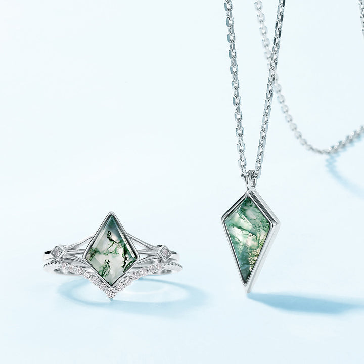 Olivenorma Kite Cut Natural Moss Agate Jewelry Set - Jewelry Set (Ring-US 8) - image 0