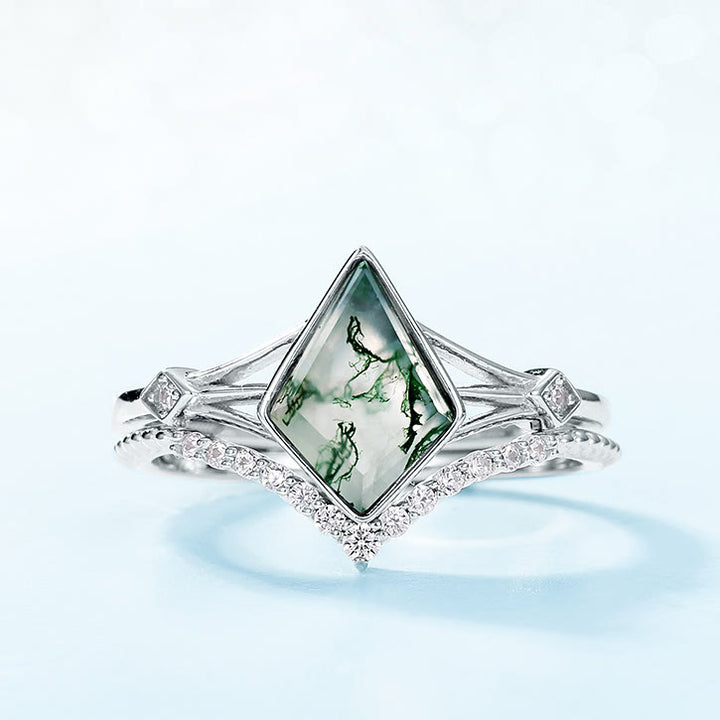 Olivenorma Kite Cut Natural Moss Agate Jewelry Set - Ring-US 8 - image 1