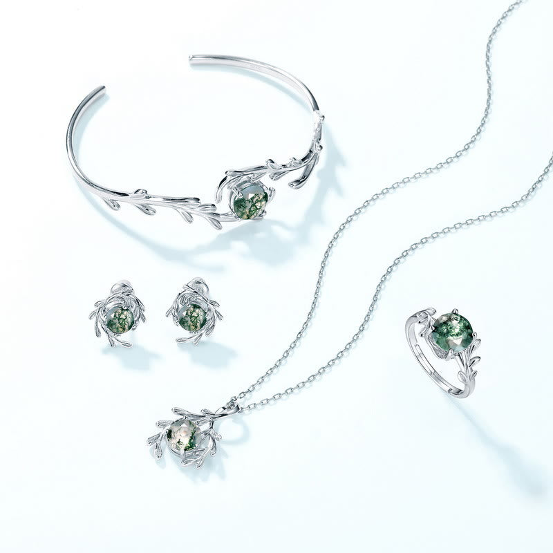 Olivenorma Natural Moss Agate Leaf Wrap Jewelry Set - Jewelry Set - image 0