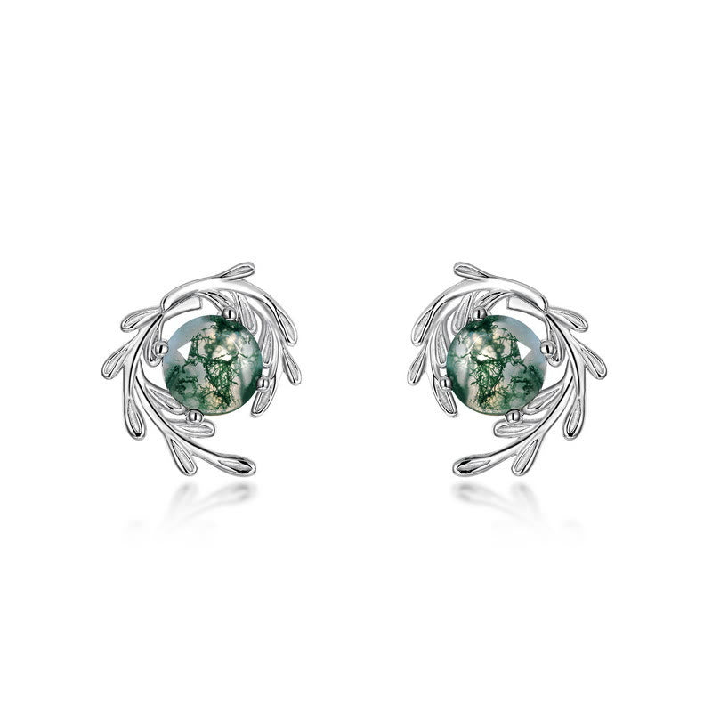 Olivenorma Natural Moss Agate Leaf Wrap Jewelry Set - Earrings - image 2