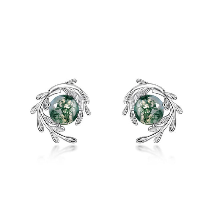 Olivenorma Natural Moss Agate Leaf Wrap Jewelry Set - Earrings - image 2
