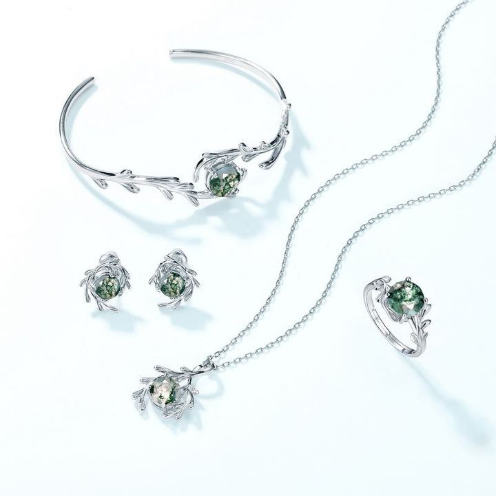 Olivenorma Natural Moss Agate Leaf Wrap Jewelry Set - Jewelry Set - image 0
