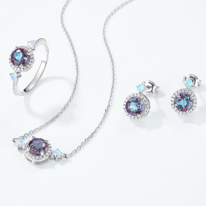 Olivenorma Natural Alexandrite Round Pendant Jewelry Set - Jewelry Set (Ring-US 8) - image 0