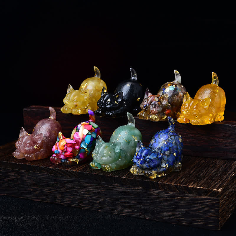 Olivenorma Multiple Colors Crystal Resin Stretching Cat For Positive Energy Mindfulness Relaxation Gemstone Decoration - image 3